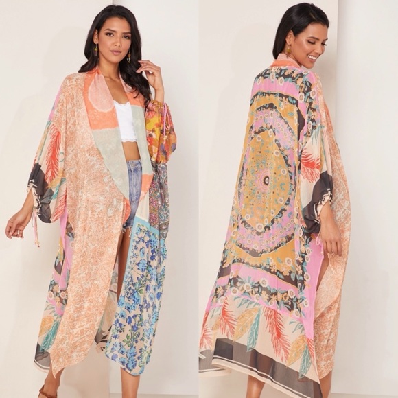 Free People Long Magic Print Cardigan Kimono NEW - Picture 4 of 8